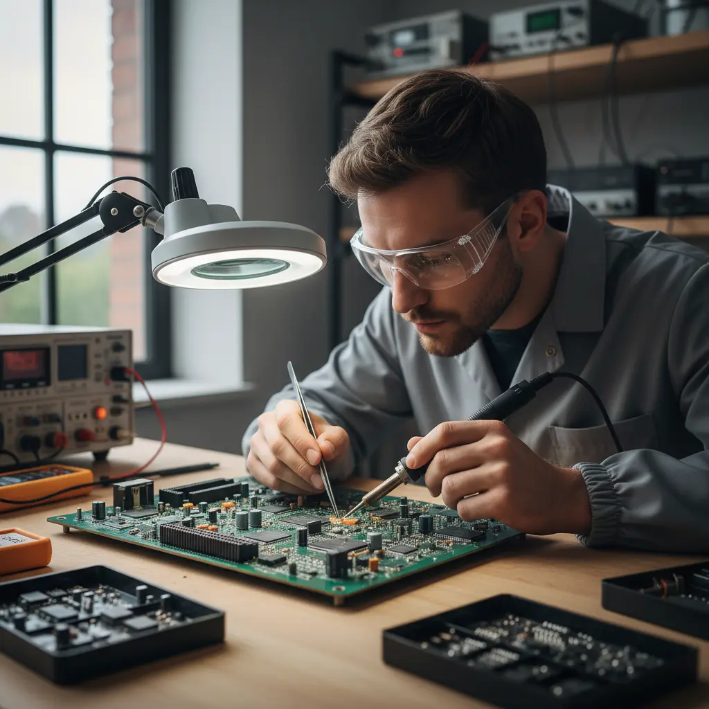 Technician working on a circuit board